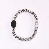 Oval Black Stone Sterling Silver Chain Bracelet