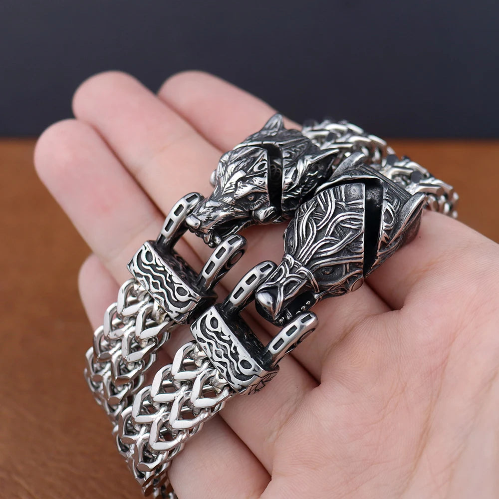 Vintage Charm Viking Wolf Head Bracelet – Taraiga