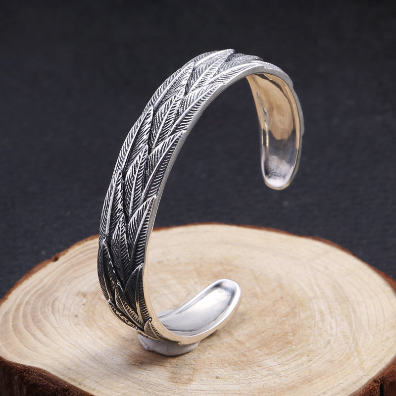 Feather Pattern Sterling Silver Cuff Bracelet – Taraiga