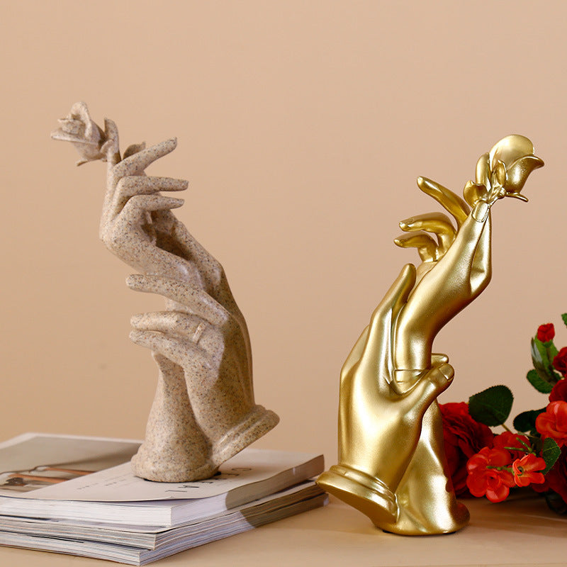 Luxury Gold Hand Held Rose Sculpture
