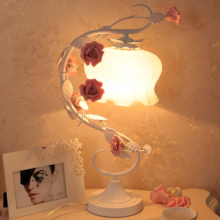 Classy Pink Ceramic Rose Bed Lamp