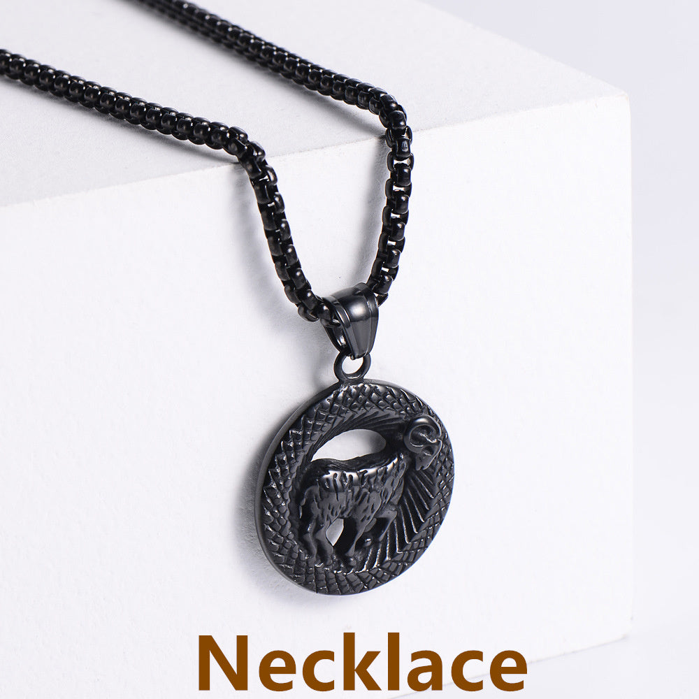 Retro -Zodiac Edelstahl -Anhängerkette Halskette