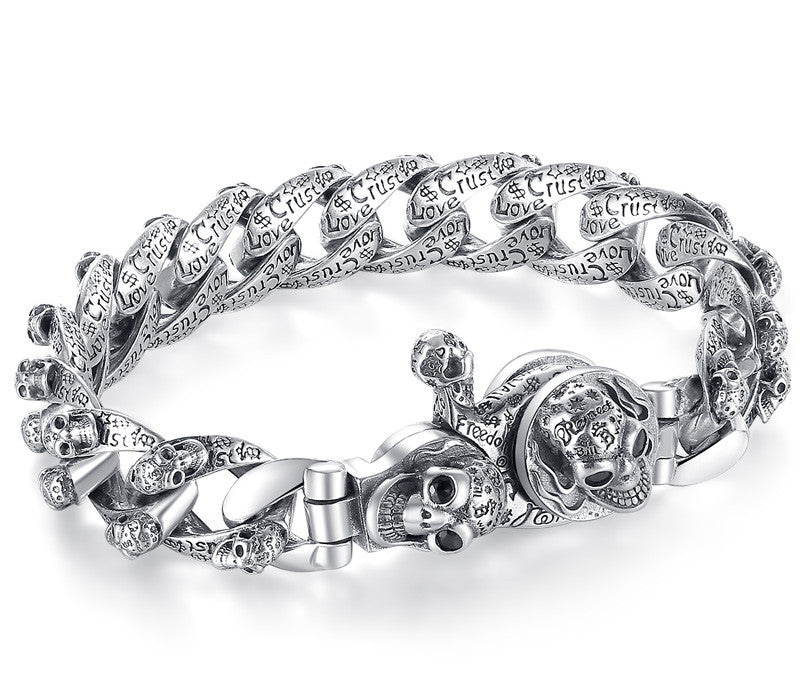Chain Sterling Silver Skull Bracelet