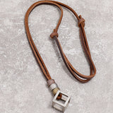 Hollow Box Pendant Leather Adjustable Necklace