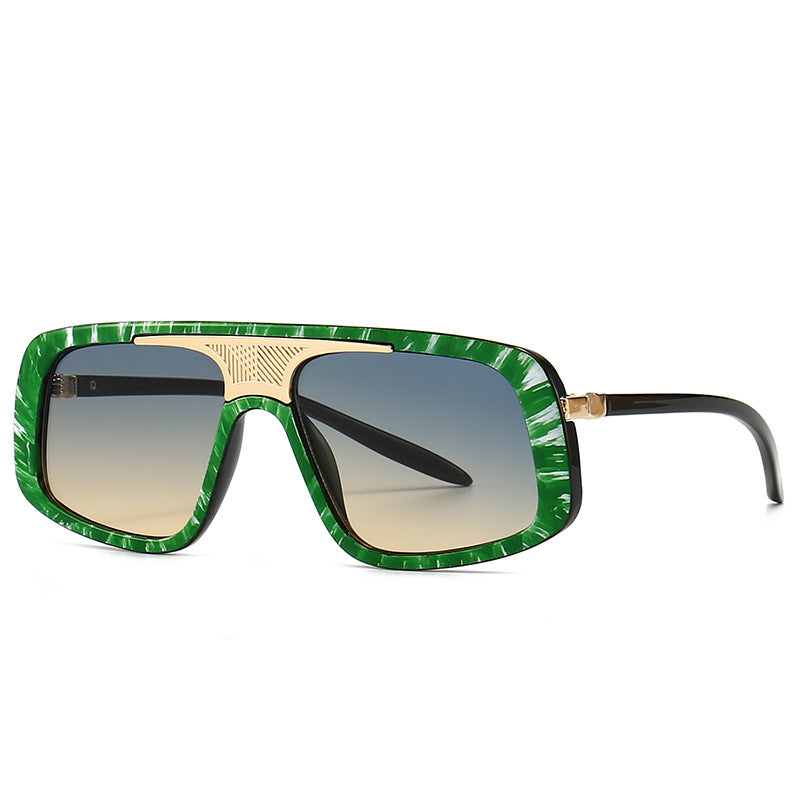 Wide Plastic & Metal Sunglasses