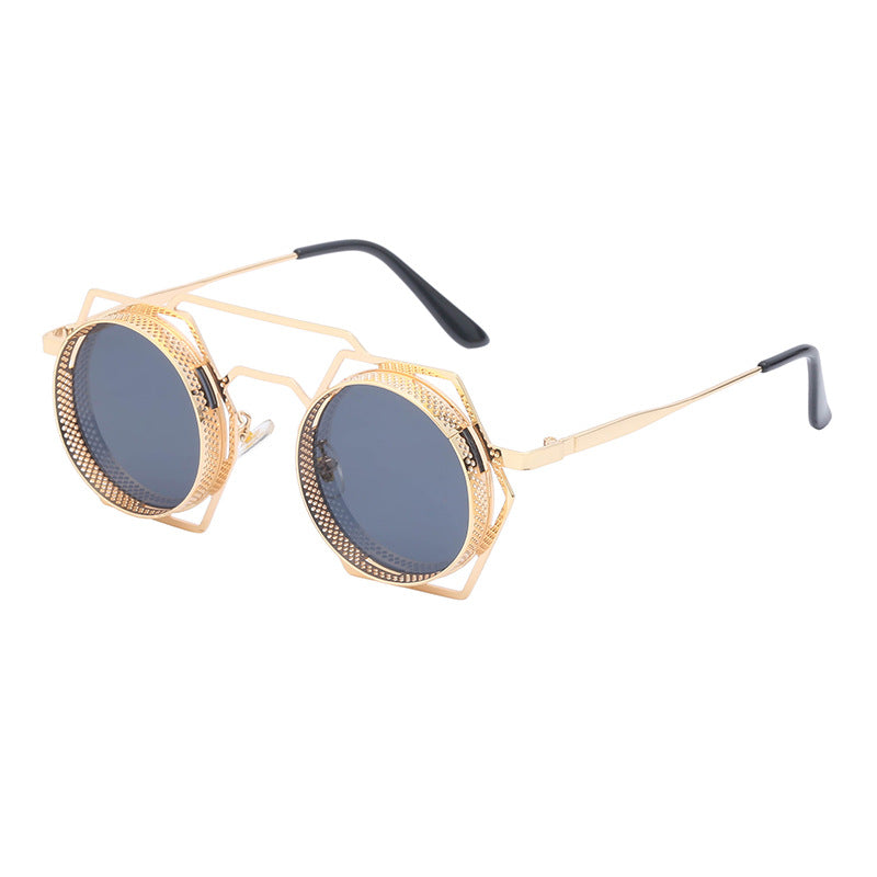 Hexagon-Round Double Beam Steampunk Sunglasses