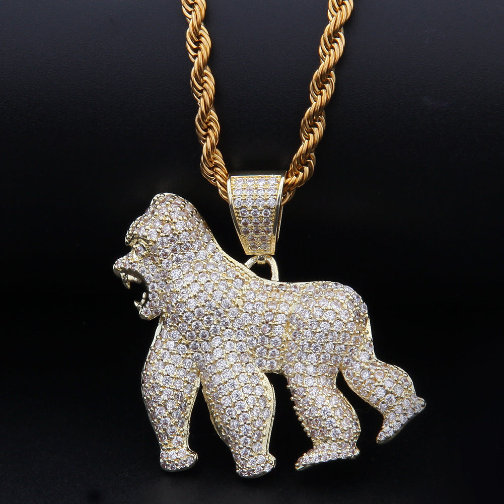 Hip Hop Style Rhinestone Roaring Gorilla Pendant