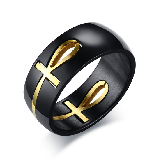 Hollow Ankh Black Stainless Steel Ring