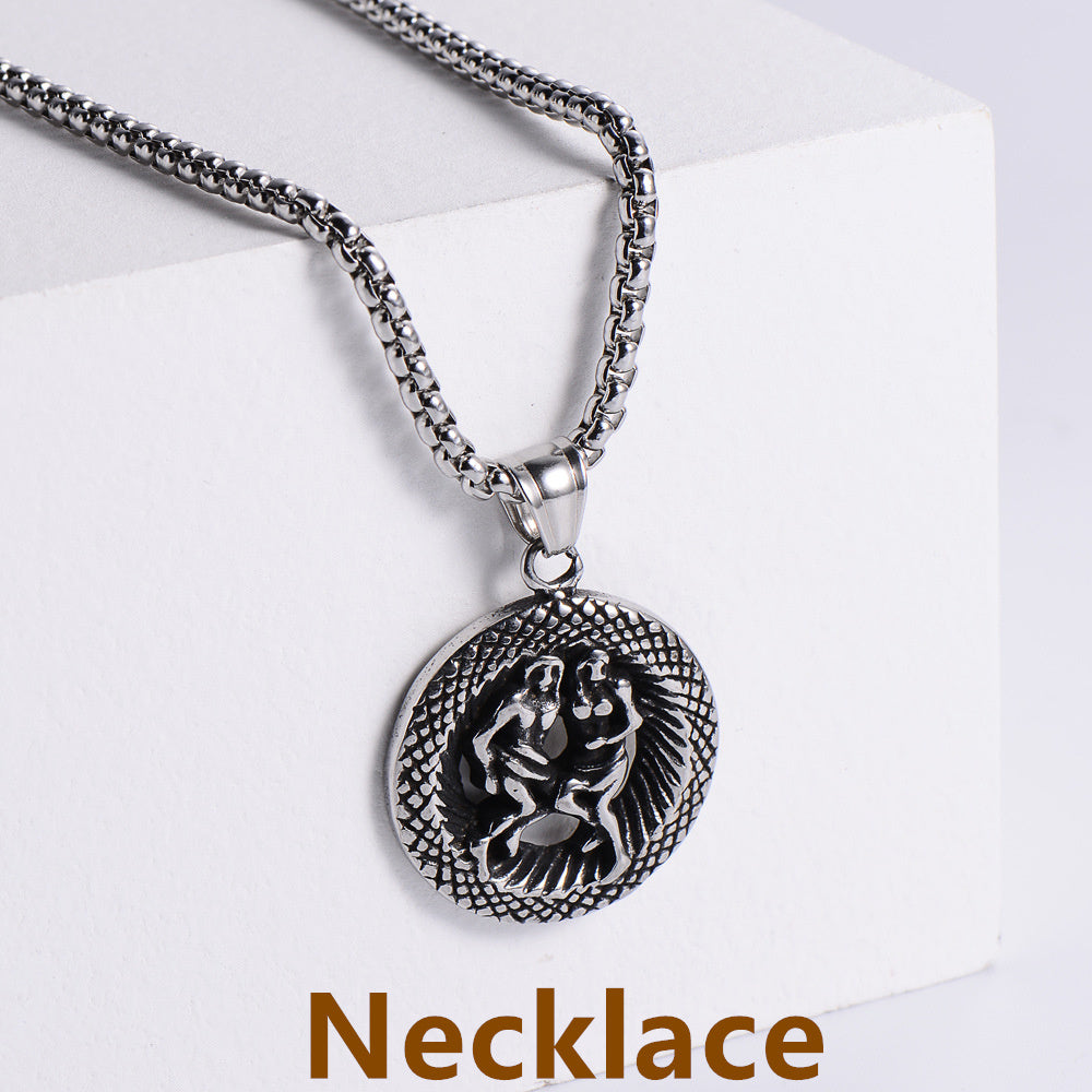 Retro -Zodiac Edelstahl -Anhängerkette Halskette