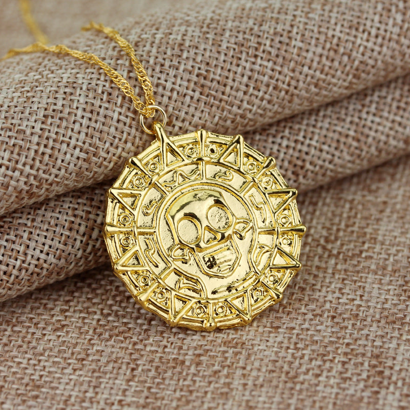 Ancient Gold Color Coin Skull Pendant