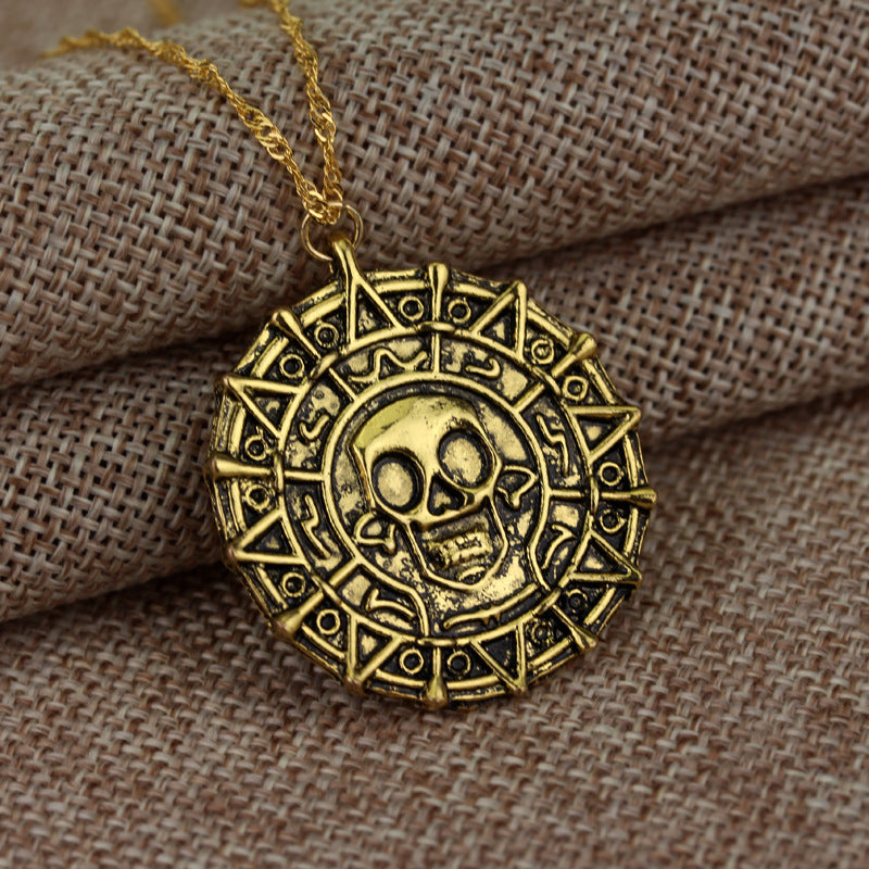 Ancient Gold Color Coin Skull Pendant