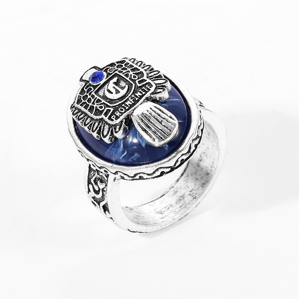 Blue Geometric Engraving Alloy Ring