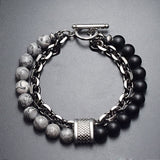 Frosted Stone Beaded with Metal Chain Bracelet