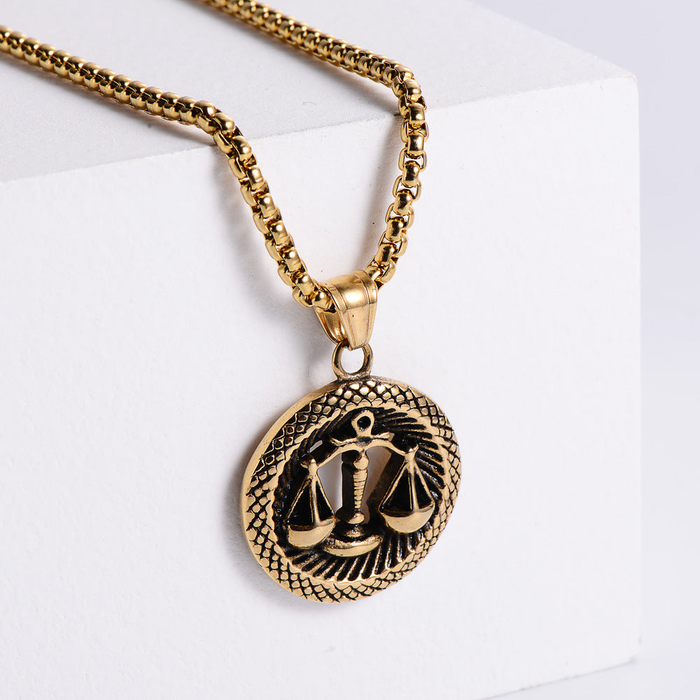 Retro -Zodiac Edelstahl -Anhängerkette Halskette