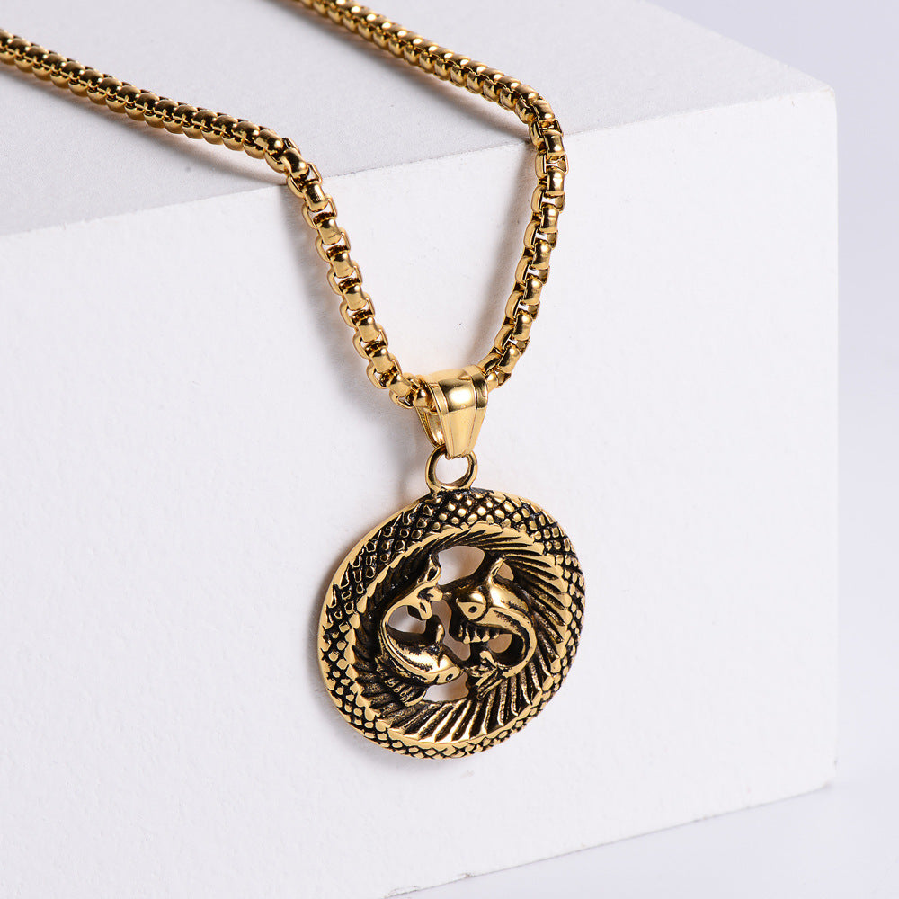 Retro -Zodiac Edelstahl -Anhängerkette Halskette