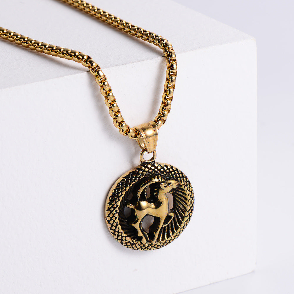 Retro -Zodiac Edelstahl -Anhängerkette Halskette
