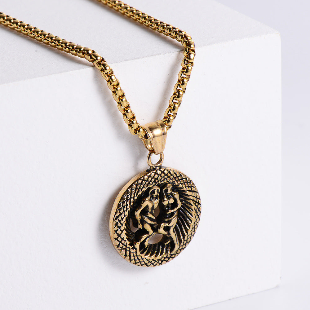 Retro -Zodiac Edelstahl -Anhängerkette Halskette