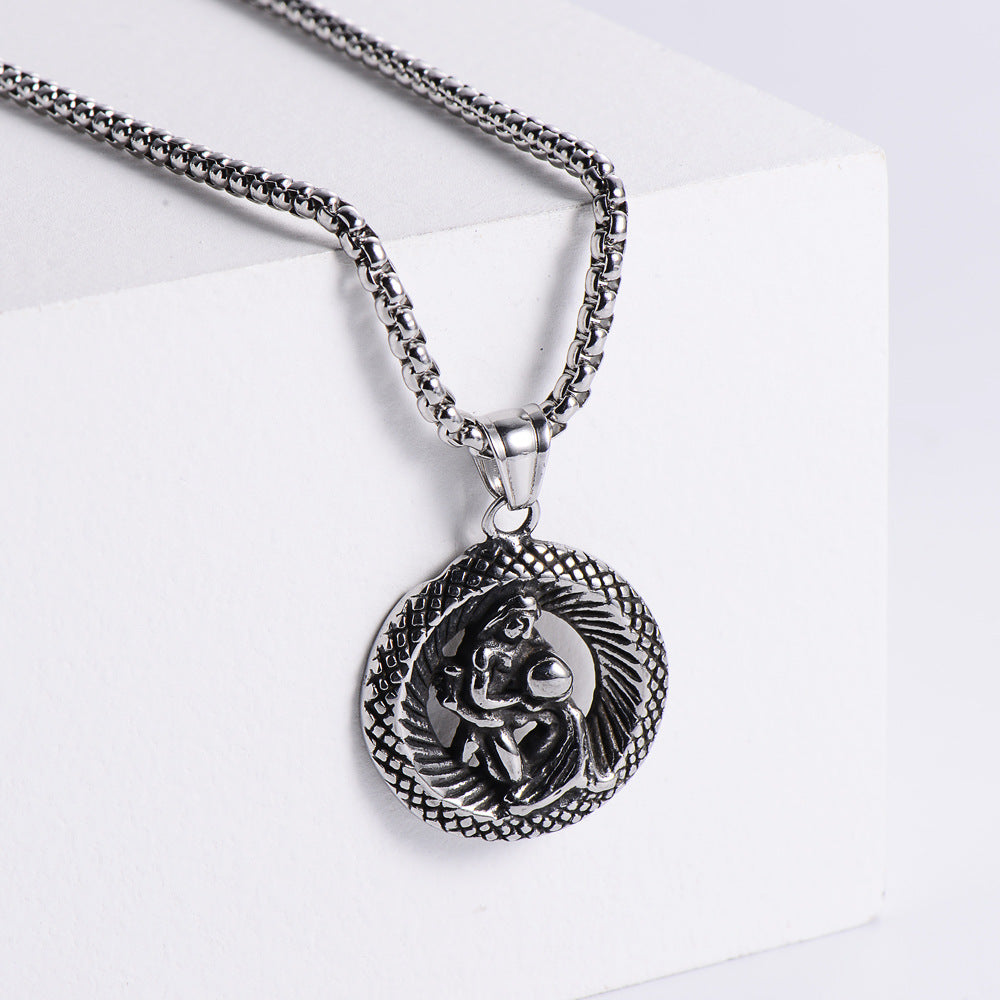 Kalung liontin stainless stainless zodiak retro