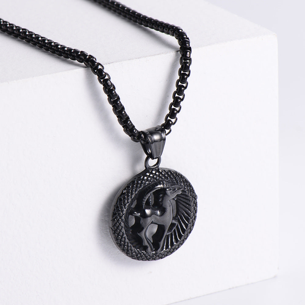 Retro -Zodiac Edelstahl -Anhängerkette Halskette