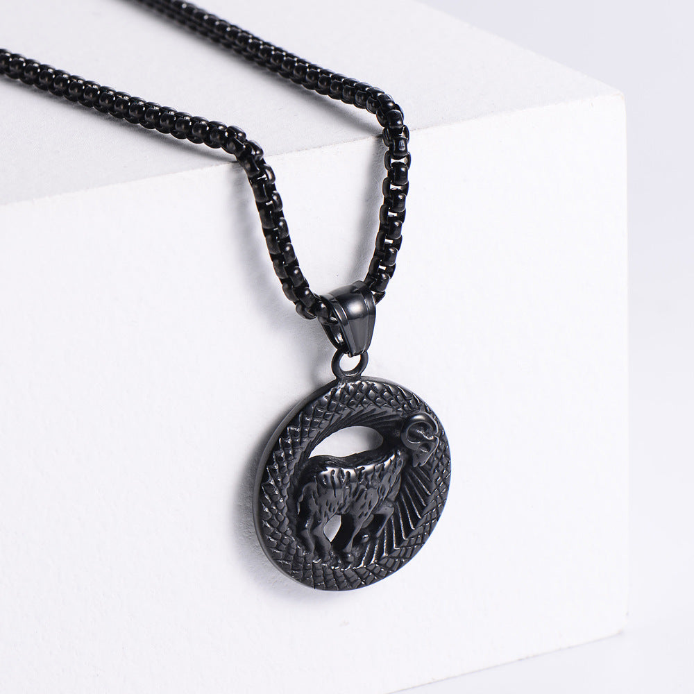 Retro -Zodiac Edelstahl -Anhängerkette Halskette