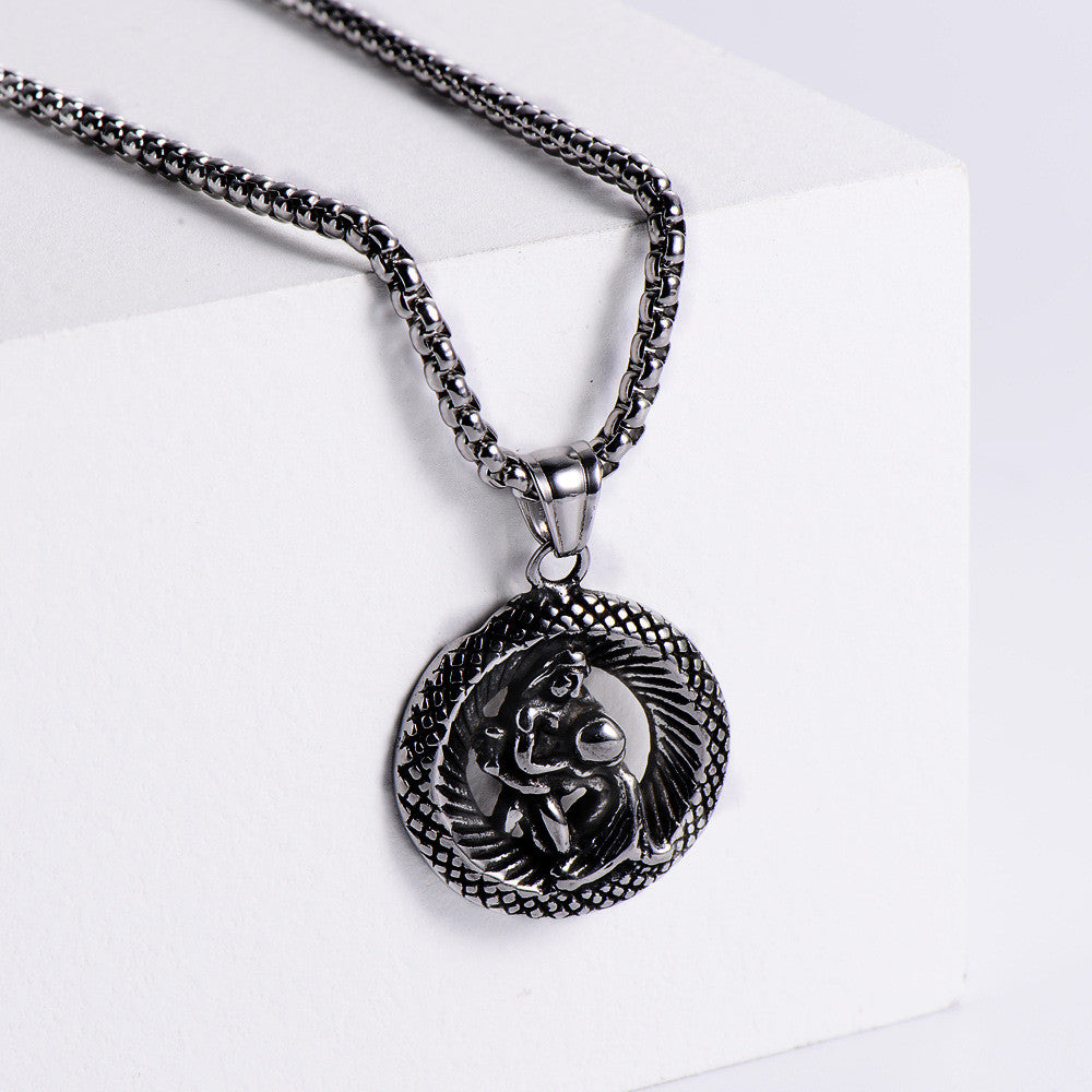 Kalung liontin stainless stainless zodiak retro