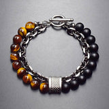 Frosted Stone Beaded with Metal Chain Bracelet