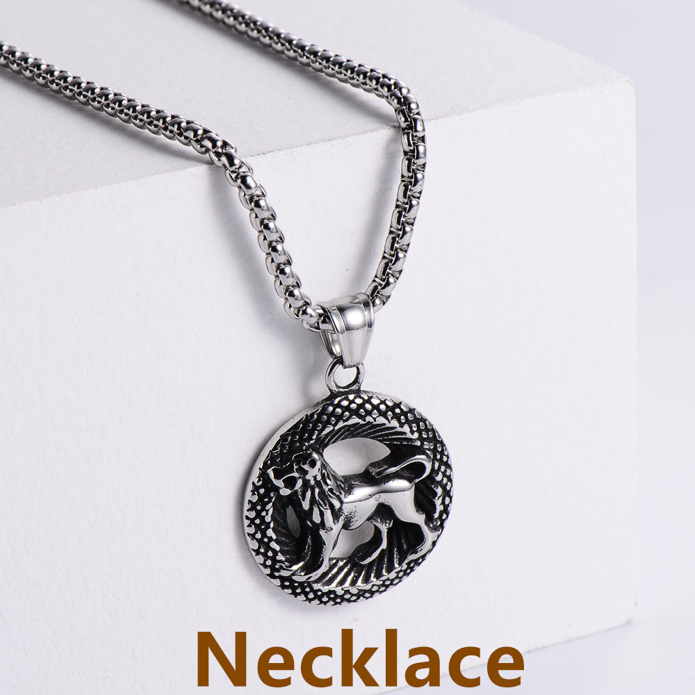 Retro -Zodiac Edelstahl -Anhängerkette Halskette