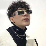 Retro Punk Rectangular Silver-Grey Sunglasses