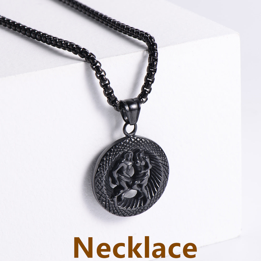 Retro -Zodiac Edelstahl -Anhängerkette Halskette