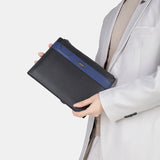 Black Polyester Lining Texture Leather Clutch Bag