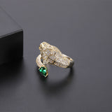 Leopard Head Rhinestone Adjustable Ring