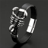 Scorpion Black Leather Bracelet