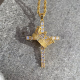 Hip Hop Crown & Cross Rhinestone Necklace