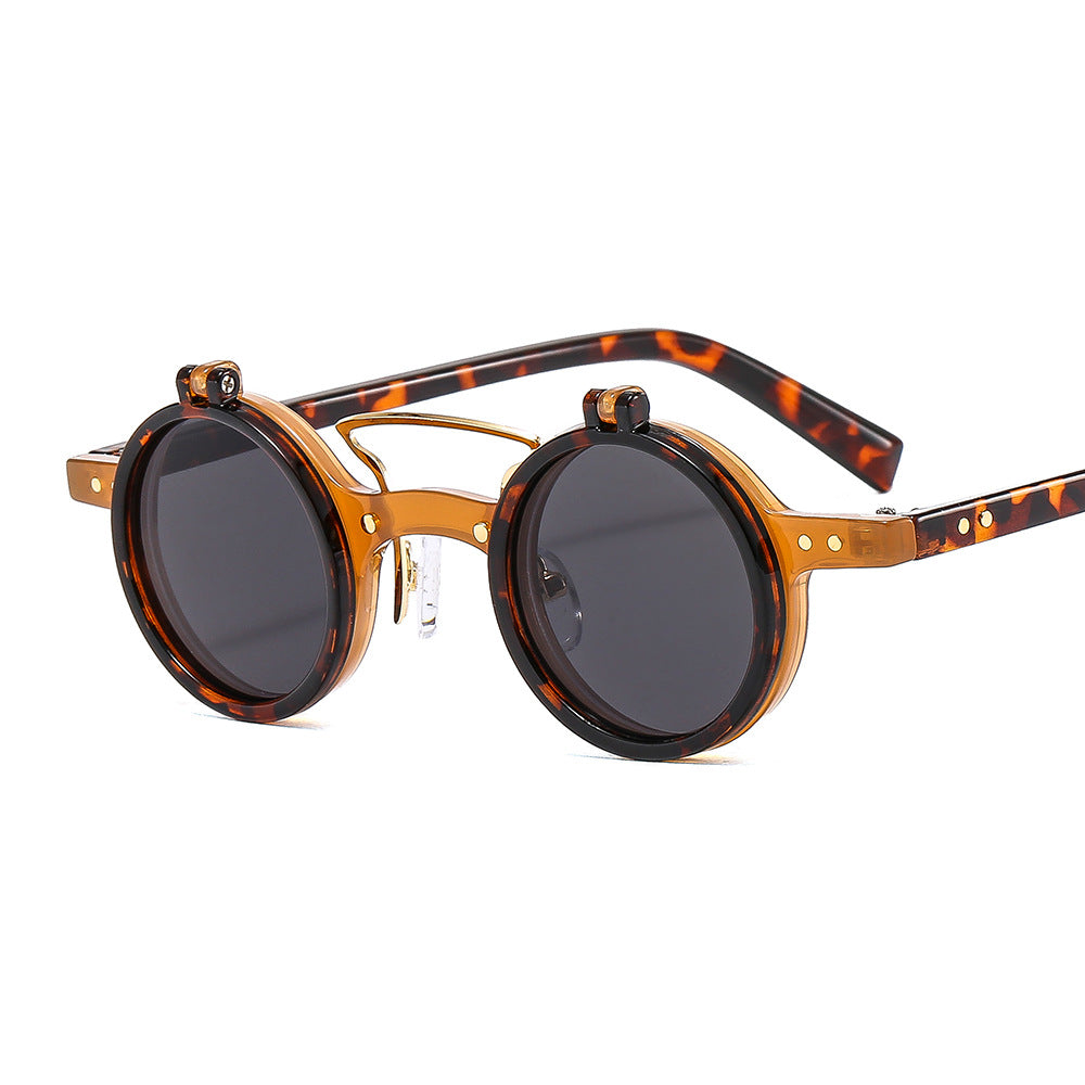 Steampunk Rounded Double-Layer Flip Sunglasses