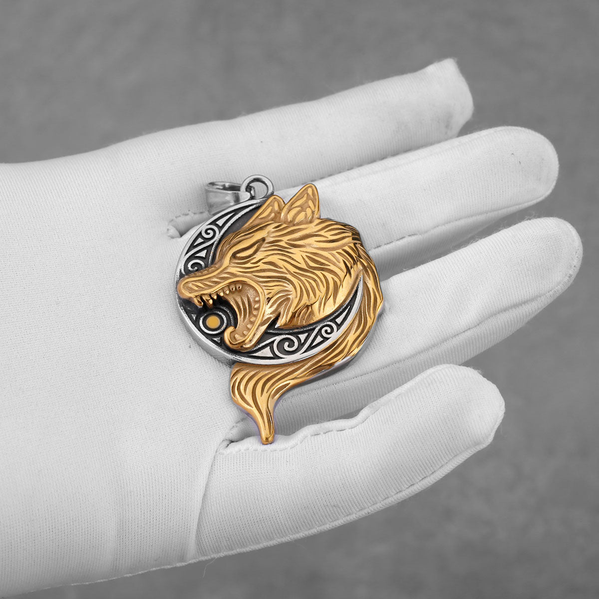 Viking Wolf Head Titanium Stahlhänger Halskette