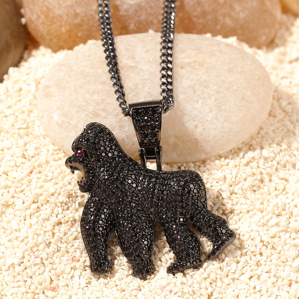 Hip Hop Style Rhinestone Roaring Gorilla Pendant