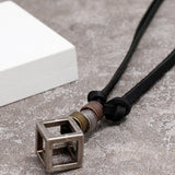 Hollow Box Pendant Leather Adjustable Necklace