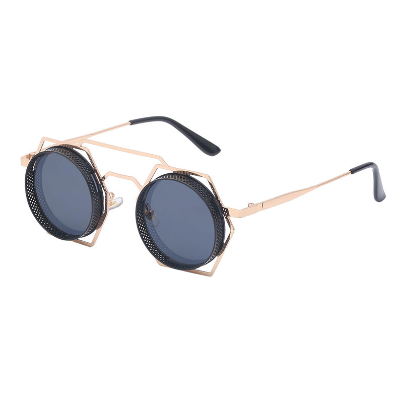 Hexagon-Round Double Beam Steampunk Sunglasses
