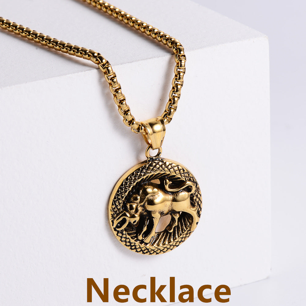 Retro -Zodiac Edelstahl -Anhängerkette Halskette