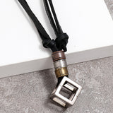 Hollow Box Pendant Leather Adjustable Necklace