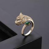 Leopard Head Rhinestone Adjustable Ring