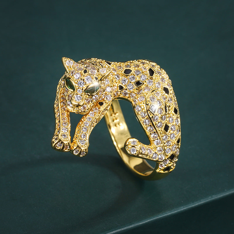 Rhinestone Leopard Style Copper Ring
