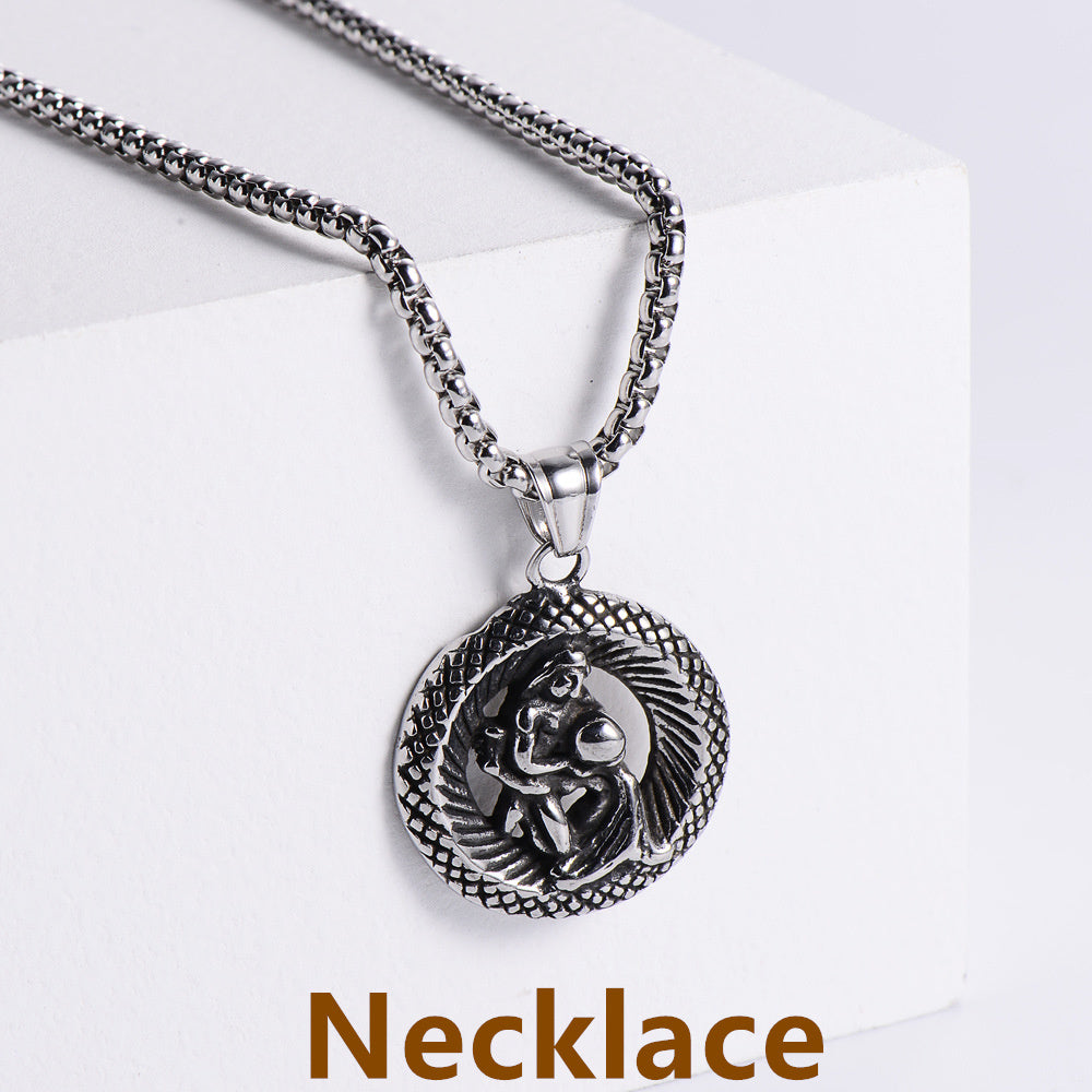 Kalung liontin stainless stainless zodiak retro