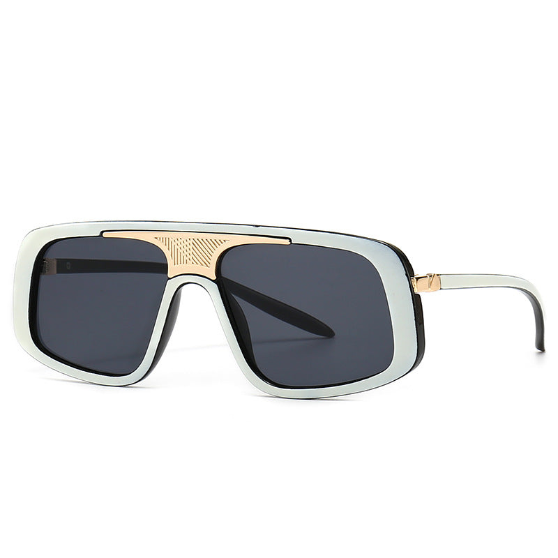 Wide Plastic & Metal Sunglasses