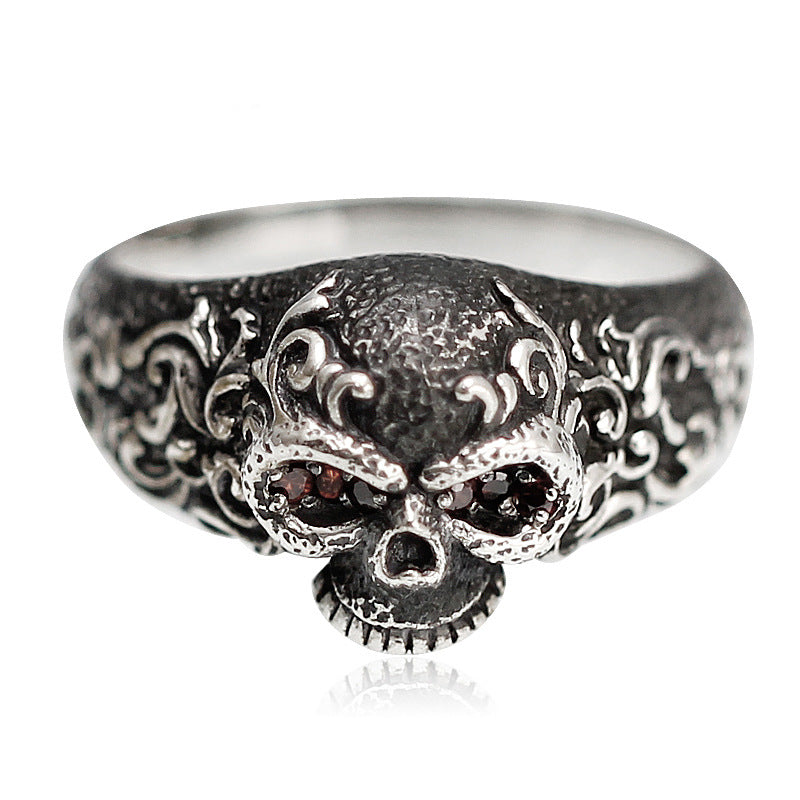 Vintage Engraving Skull Red Eye Ring