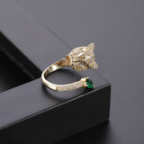 Leopard Head Rhinestone Adjustable Ring