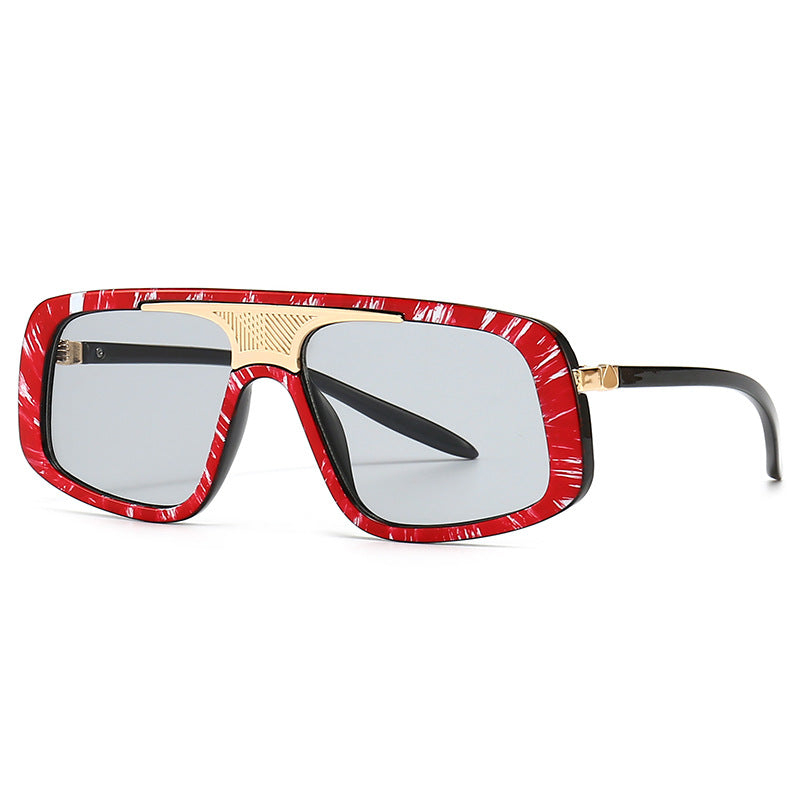 Wide Plastic & Metal Sunglasses
