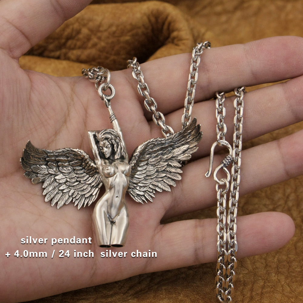 Classy Silver Angel With Wings Pendant