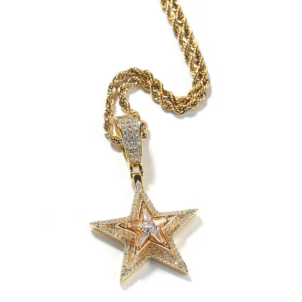 Luxurious Five-Pointed Star Rotatable Pendant Necklace
