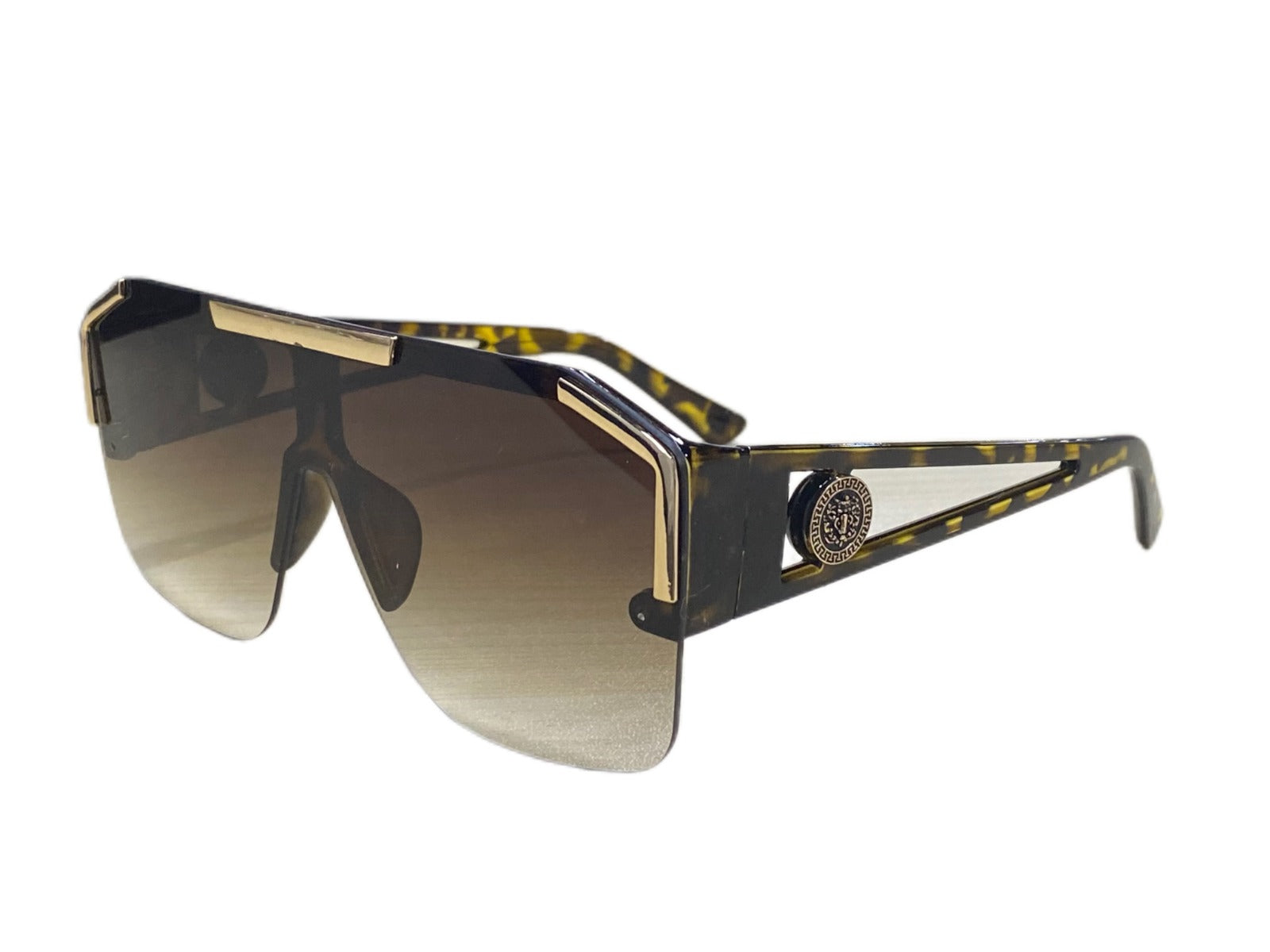 Cut-Out Frame Semi-Rimless Wraparound Sunglasses